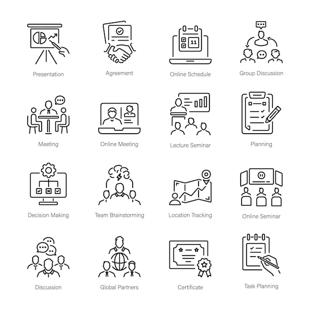 Set of 16 Linear Webinar Icons