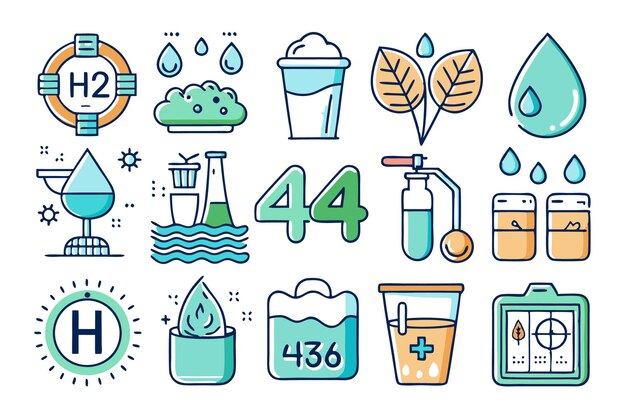 Vector a set of 16 waterrelated icons including a glass of water a water drop and a plant