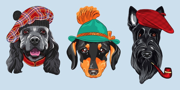   Set 2 cartoon hipster dogs