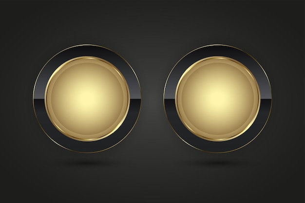 Vector set of 2 luxury circles button vector infographic design two golden black icons on isolated dark