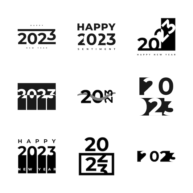 Set of 2023 Happy New Year Logo Text Design 2023 Happy New Year Symbol Isolated on White Background Usable for Label Calendar Design or Celebration Card