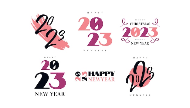 Set of 2023 Happy New Year Logo Text Design 2023 Happy New Year Symbol Isolated on White Background Usable for Label Calendar Design or Celebration Card