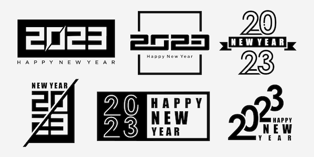 Set of 2023 Happy New Year logo text design 2023 number design template