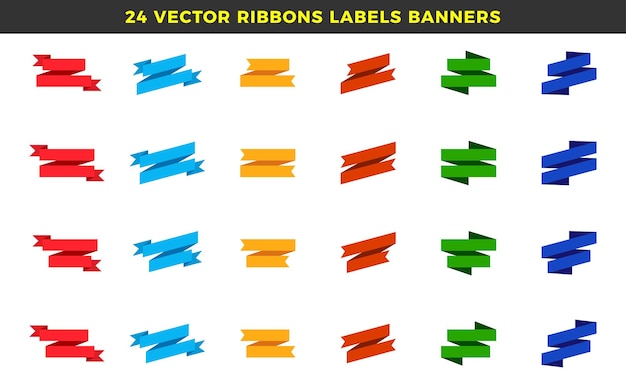 Set of 24 vector ribbons labels banners modern simple ribbons and labels collection