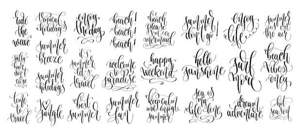 Set of 25 hand lettering inscriptions text to summer holiday design