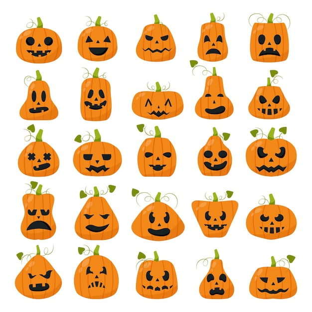 Set of 25 pcs realistic pumpkins for the holiday halloween Vector