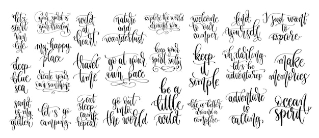 Vector set of 25 travel positive quotes motivation and inspiration discover adventure