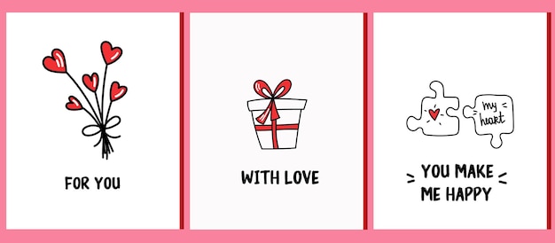 Set of 3 cards for valentine's day Valentine's day