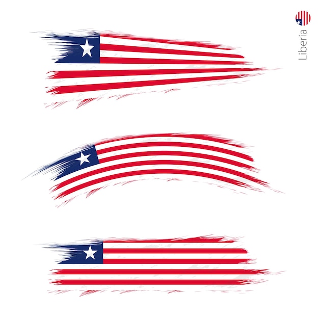 Set of 3 grunge textured flag of Liberia