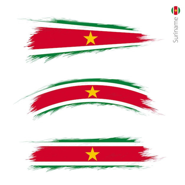 Set of 3 grunge textured flag of Suriname