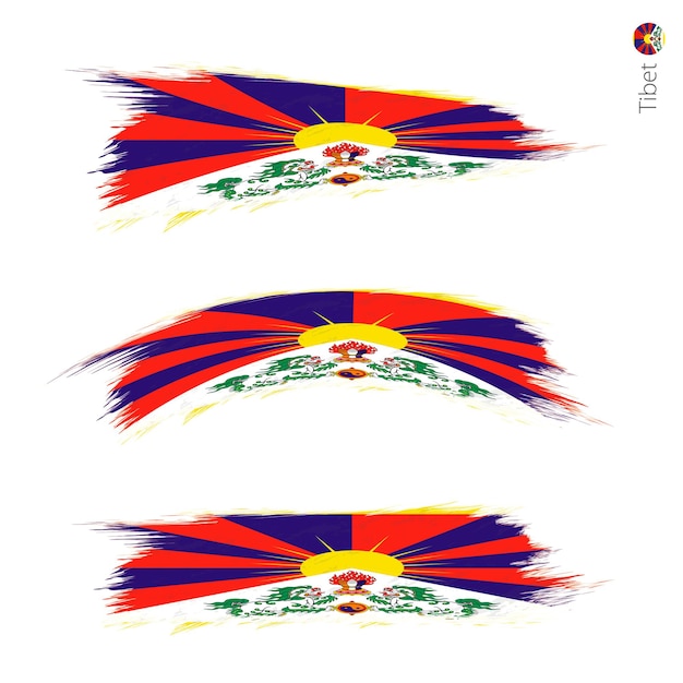 Set of 3 grunge textured flag of Tibet