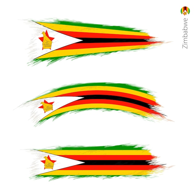 Set of 3 grunge textured flag of Zimbabwe