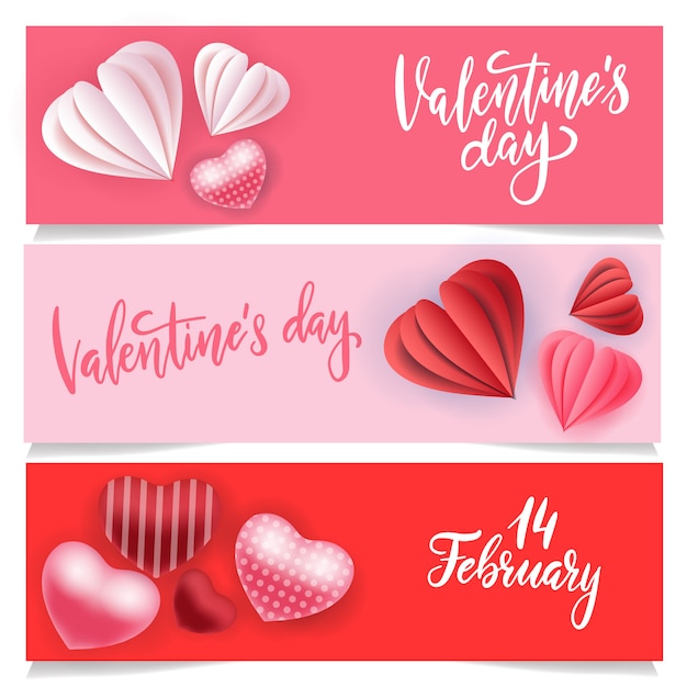 Set of 3 horizontal banner valentine's day