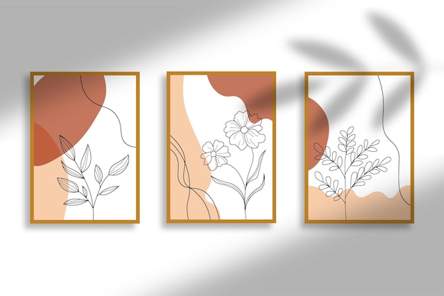 Vector set of 3 modern boho natural wall art print collection