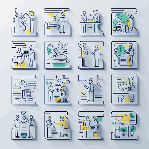 Vector set of 30 thin line icons related team teamwork