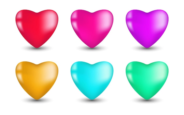 Set of 3d colourful hearts illustration