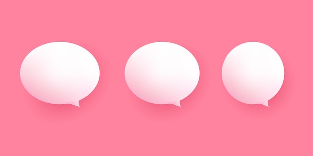 Set of 3D cute white speech bubble icons isolated on pink background 3D Chat icon set