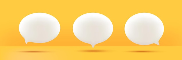 Set of 3D cute white speech bubble icons isolated on yellow background 3D Chat icon set