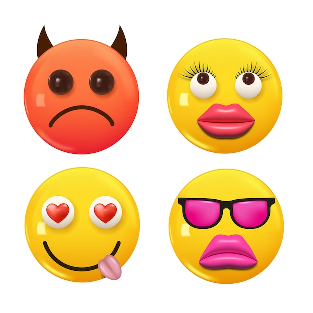 Set of 3d icon yellow color smile emoji Set Icon Smile Emoji Vector