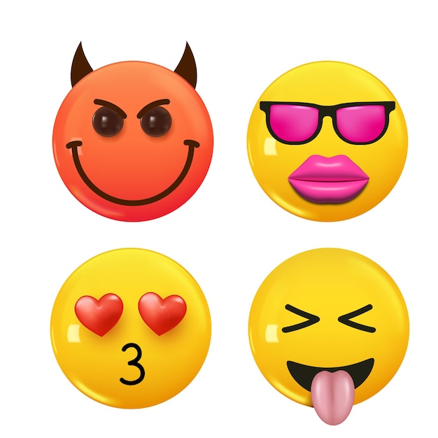 Set of 3d icon yellow color smile emoji Set Icon Smile Emoji Vector