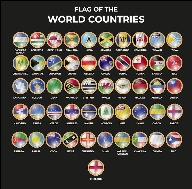 Vector set of 3d illustrations of world country flags in circle shape