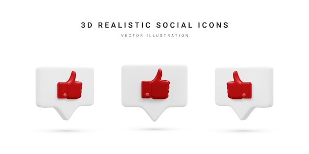 Set of 3d realistic bubble with red thumbs up icons isolated on white background Vector illustration