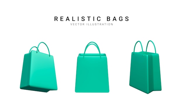 Set of 3d realistic colorful shopping bags Vector Illustration