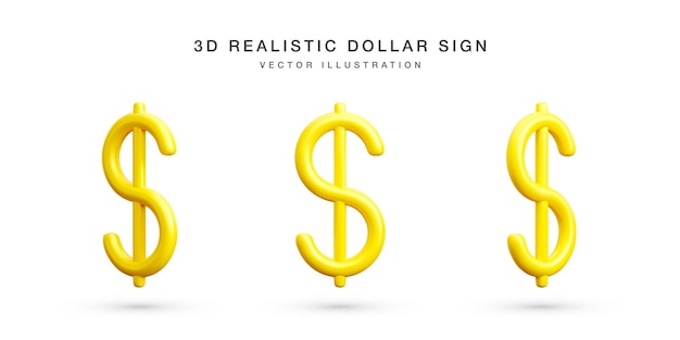 Vector set of 3d realistic gold dollars sign collection of us dollars currency symbol isolated on white background vector illustration