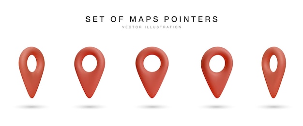 Set of 3d realistic map pointer with shadow isolated on white background Vector illustration