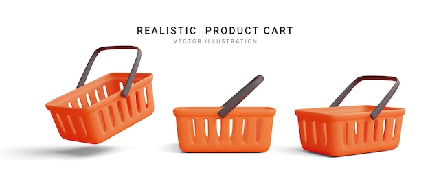 Set of 3d realistic red plastic shopping cart isolated on white background Vector illustration