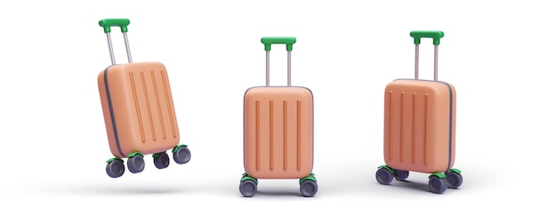 Set of 3d realistic suitcase with shadow isolated on white background Vector illustration