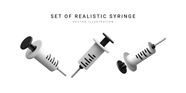 Set of 3d realistic syringe isolated on white background Vector illustration