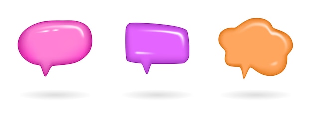 Set of 3d speech bubbles. Speech bubbles in the form of a chat window, a streamlined message ball, a message window with a bubble frame. The concept of social media messages. Vector illustration