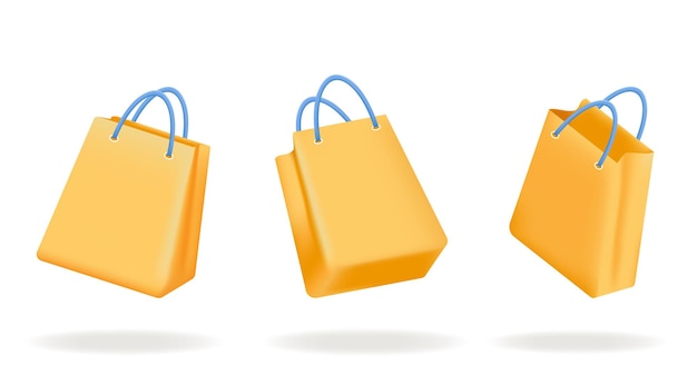 Set of 3d yellow Shopping bags Sale discounts Online shopping concept