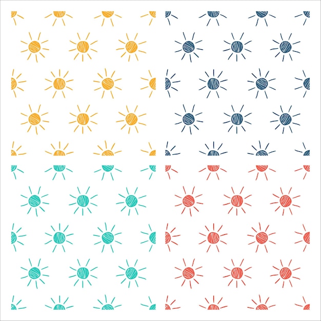 Set of 4 colorful patterns with sun