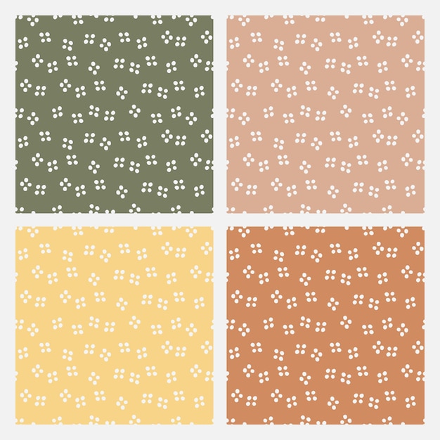 Set of 4 colorful seamless pattern with white dots.