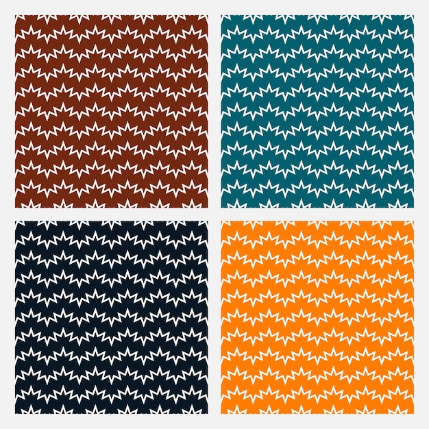 Set of 4 colorful seamless pattern with white zig zag lines.