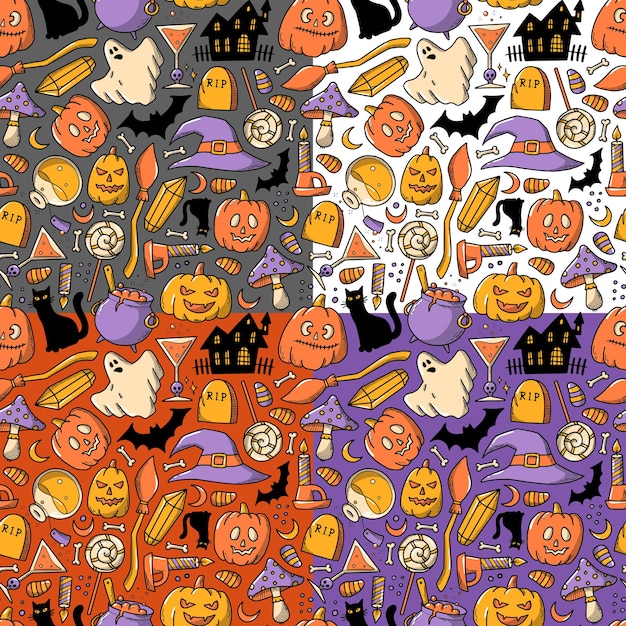 set of 4 halloween seamelss patterns