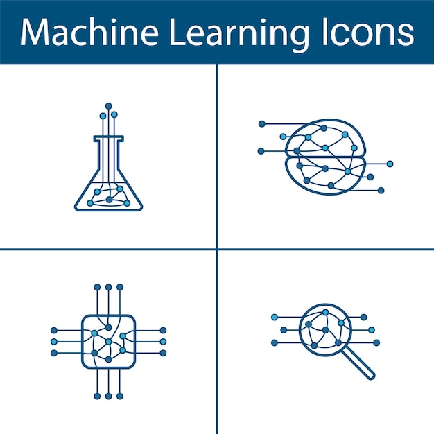 Set of 4 machine learning outline icons