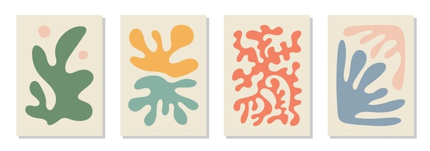 Set of 4 Matisse inspired wall art posters brochure flyer templates Organic line abstract pattern