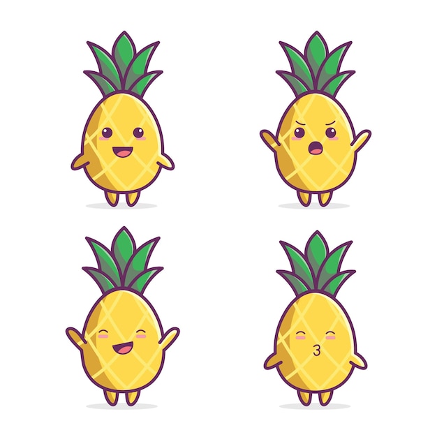 Set of 4 Pineapples with different  expressions   Design