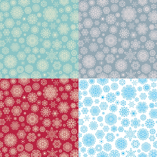 Set of 4 Seamless snowflakes pattern for winter