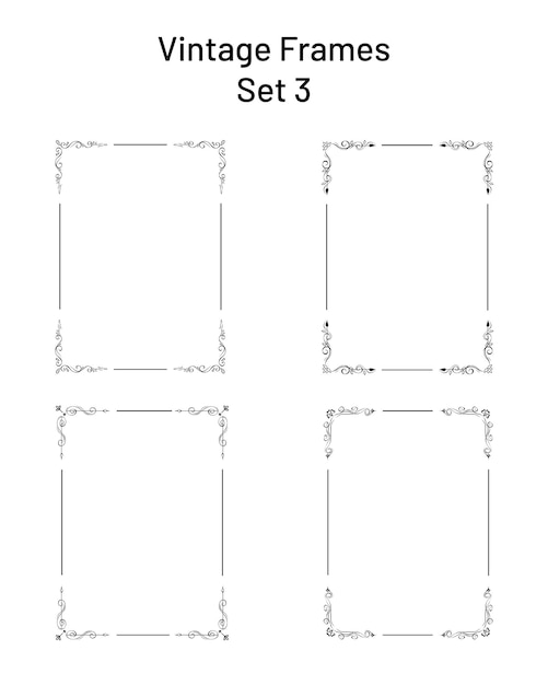 Set of 4 simple beautiful frames with corner flourishes empty r