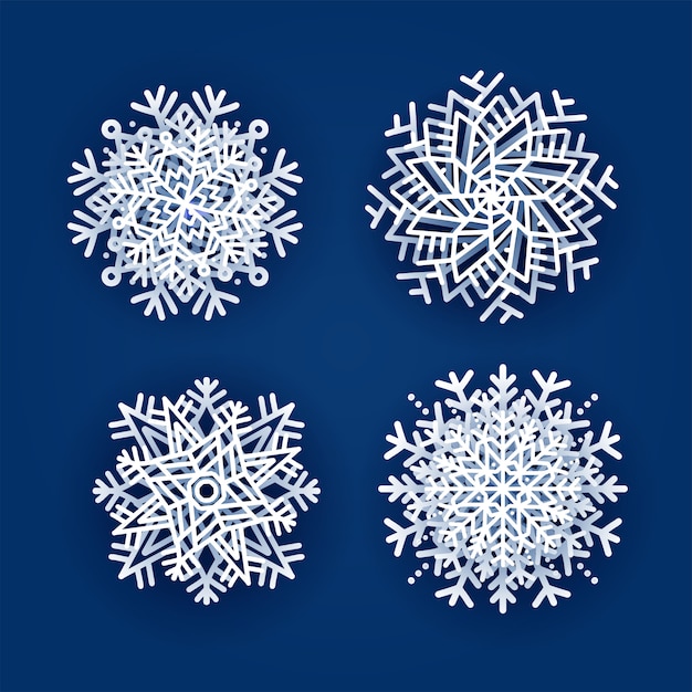 Set of 4 white gradient Christmas 3d snowflakes