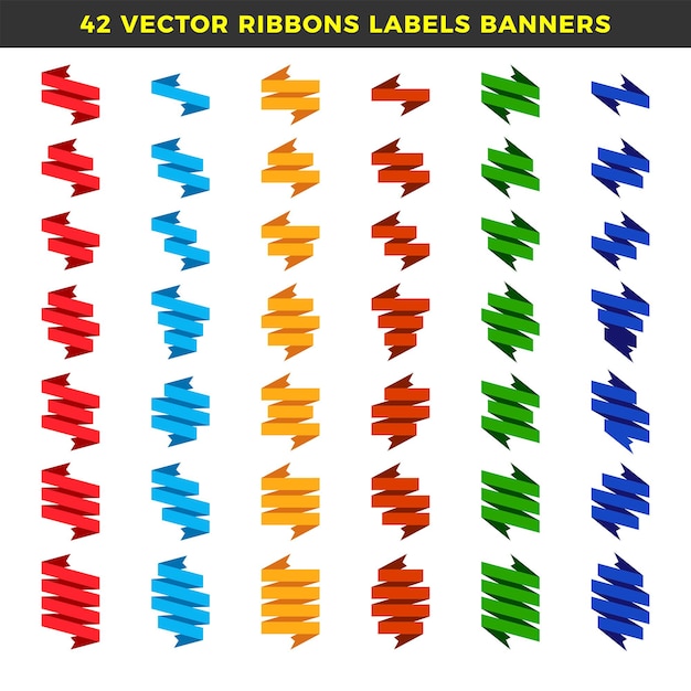 Set of 42 vector ribbons labels banners modern simple ribbons and labels collection