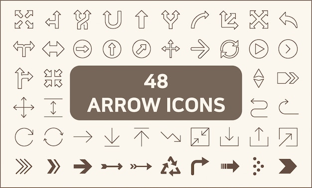 Set of 48 arrow Icons line style. Contains such Icons as direction sign, arrows, sign, gps navigation and more.