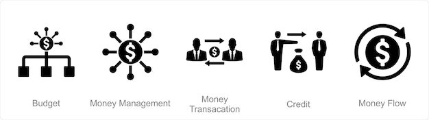 A set of 5 accounting icons as budget money management money transaction