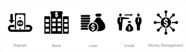 A set of 5 accounting icons as deposit bank loan