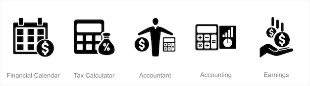 A set of 5 accounting icons as financial calendar tax calculator accountant