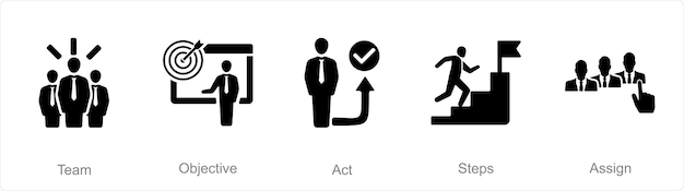 A set of 5 Action plan icons as team objective act